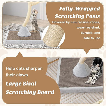 PETSITE 70" Tall Cat Tree, Cat Tower with Scratching Posts and Board, Multi-Level Cat Tower for Large Cats 20 lbs+ with 3 Cozy Perches and Dangling Balls, Modern Cat Tree for Indoor Cats Large Adult