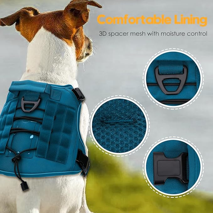 Heavy-Duty Tactical Dog Harness for Large Dogs, No Pull Adjustable Reflective Pet Vest with Molle System, K9 Military-Grade Control for Service Training, Outdoor &amp; 10+ Breeds, Blue, XX-Large