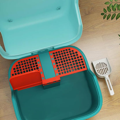 PawHut Cat Litter Box with Lid, Covered Kitty Litter Box Enclosure with Scoop, Openable &amp; Lockable Cover, Easy to Clean, Green