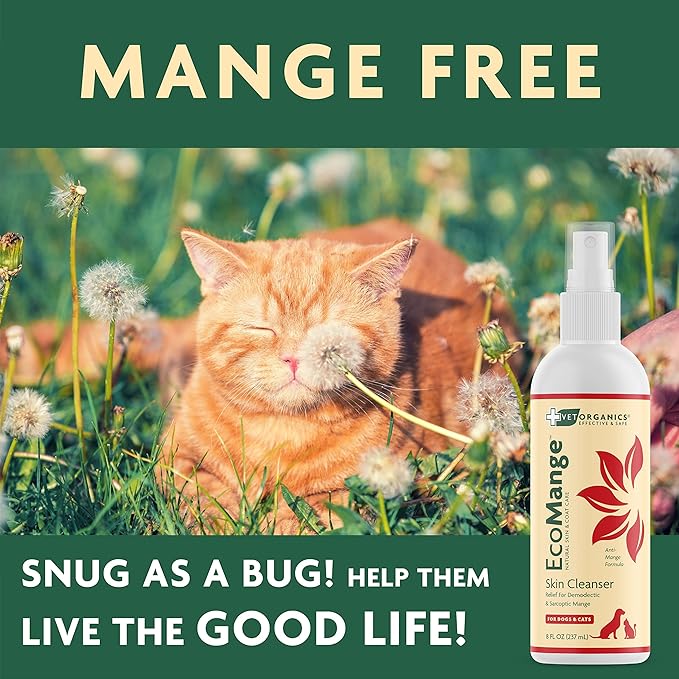 EcoMange Mange Relief for Dogs &amp; Cats – 8 Oz. Cat &amp; Dog Itch Relief, Sarcoptic &amp; Demodectic Mite Spray – Herbal Extract &amp; Essential Oil Itch Relief for Dogs – Natural Cat &amp; Dog Sprays by Vet Organics
