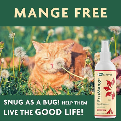 EcoMange Mange Relief for Dogs &amp; Cats – 8 Oz. Cat &amp; Dog Itch Relief, Sarcoptic &amp; Demodectic Mite Spray – Herbal Extract &amp; Essential Oil Itch Relief for Dogs – Natural Cat &amp; Dog Sprays by Vet Organics