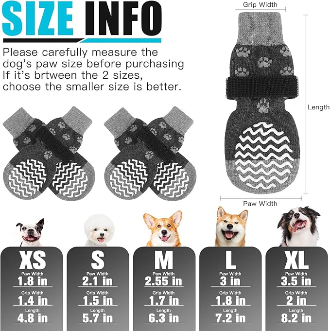 EXPAWLORER Anti Slip Dog Socks to Prevent Licking Paws, Dog Shoes for Hot Pavement, Dog Booties for Small Medium Large Senior Dogs, Traction Control Dog Boots &amp; Paw Protectors for Hardwood Floors