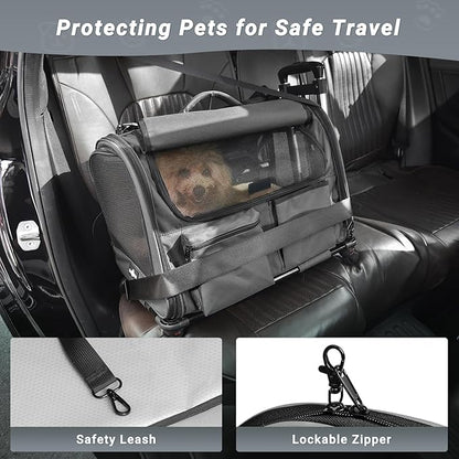 Large Pet Carrier with Wheels, Foldable Rolling Dog Carrier with Wheels and Big Pocket, Cat Rolling Bag 21"x13"x13" for 2 Cats &amp;Dogs, for Travel, Outdoor, Vet Visits, Camping, Indoor. Gray