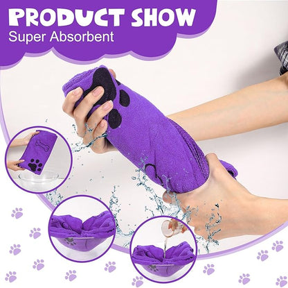 Chumia 4 Pcs Dog Towels for Drying Dog Puppy Bulk Microfiber Absorbent Paw Towel Pet Bathing Supplies Quick Drying for Medium Cats Pets Shower(24 x 40 Inch,Dark Purple,Purple,Pink,Yellow)