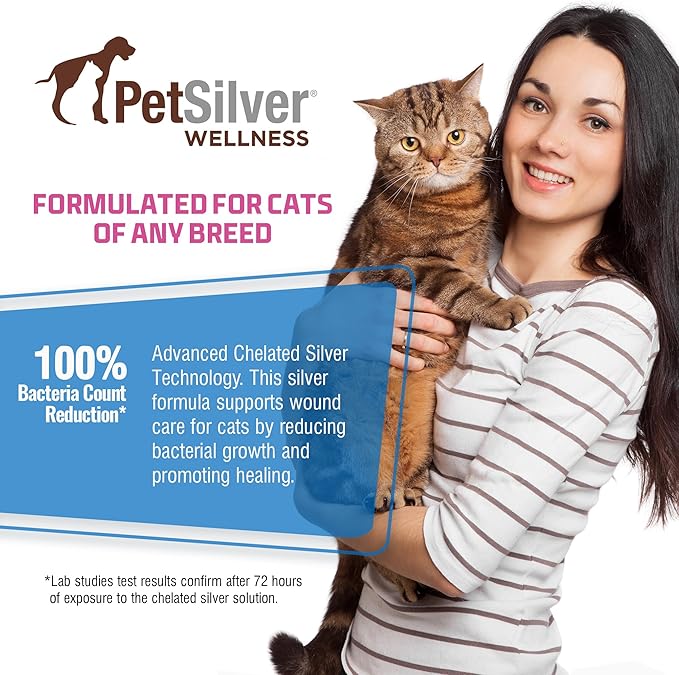PetSilver Wound &amp; Skin Spray for Cats - Chelated Silver, Superior to Colloidal Silver - Wound Care, Allergy &amp; Itch Relief, Hot Spot Treatment for Cats - Natural Skin Soother - Made in USA - 2 fl oz