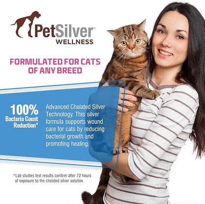 PetSilver Wound &amp; Skin Spray for Cats - Chelated Silver, Superior to Colloidal Silver - Wound Care, Allergy &amp; Itch Relief, Hot Spot Treatment for Cats - Natural Skin Soother - Made in USA - 2 fl oz
