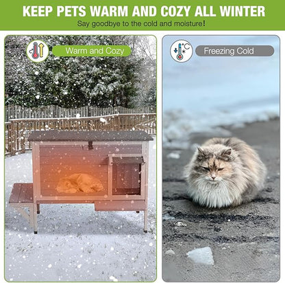 GUTINNEEN Insulated Outdoor Cat House with Triple-Layer Design - Weatherproof Cat Shelter with All-Round Insulated Foam Liner, Elevated Base &amp; Escape Doors for Feral/Stray Cats (Winter-Ready)