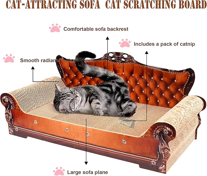 Sofa-Shaped Cat Scratching Couch &amp; Lounge Bed - Thick Cardboard Cat Scratcher Pad (27.6" L x 12.4" W x 11.8" H)
