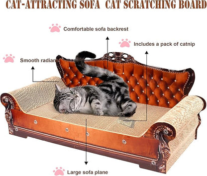 Sofa-Shaped Cat Scratching Couch &amp; Lounge Bed - Thick Cardboard Cat Scratcher Pad (27.6" L x 12.4" W x 11.8" H)