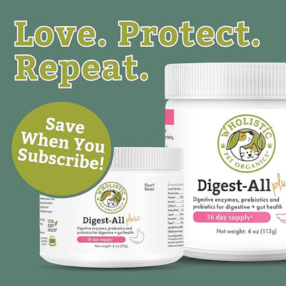 Wholistic Pet Organics Probiotics for Dogs with Digestive Enzymes &amp; Prebiotic Fiber - 8 Oz - Daily Cat &amp; Dog Probiotics for Digestive Health, Anti Diarrhea &amp; Gut Support - Natural Powder Supplement