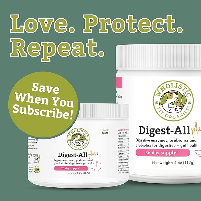 Wholistic Pet Organics Probiotics for Dogs with Digestive Enzymes &amp; Prebiotic Fiber - 2 Oz - Daily Cat &amp; Dog Probiotics for Digestive Health, Anti Diarrhea &amp; Gut Support - Natural Powder Supplement