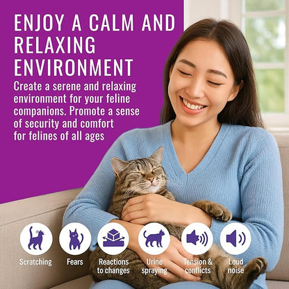 Cat Pheromones Calming Diffuser Cat Anxiety Relief Pheromones for Cats Promotes Well-Being &amp; Comfort Cat Calming Diffuser with 2 Refills 60 Days Long Lasting Serenity