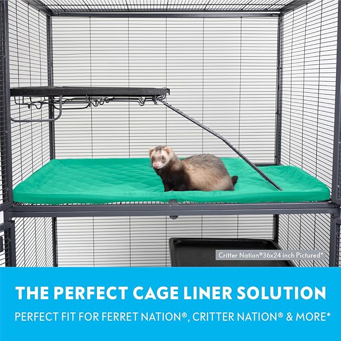 Paw Inspired Fitted Fleece Liner for Ferret Nation, Critter Nation Cage for Ferrets, Rats, Chinchillas, Hedgehogs &amp; Other Small Animals (Green, Top Pan Liner)