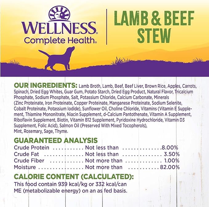 Wellness Complete Health Thick &amp; Chunky Natural Canned Wet Dog Food, Lamb &amp; Beef Stew, 12.5-Ounce Can (Pack of 12)