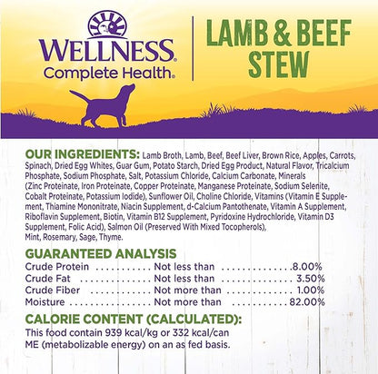 Wellness Complete Health Thick &amp; Chunky Natural Canned Wet Dog Food, Lamb &amp; Beef Stew, 12.5-Ounce Can (Pack of 12)