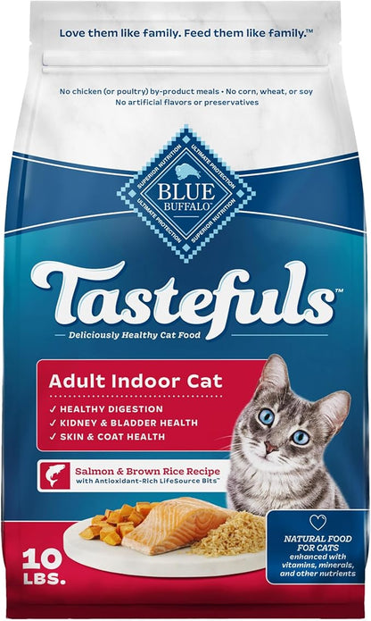 Blue Buffalo Tastefuls Indoor Natural Adult Dry Cat Food, Salmon &amp; Brown Rice 10lb Bag