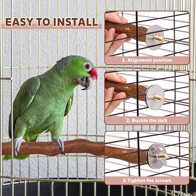 7-Piece Bird Perch Set: 3 Grapevine Paw Grinding Forks, 2 Wood Stands &amp; 2 Hammocks - Cage Accessories for Parakeets, Cockatiels, Conures, Budgies