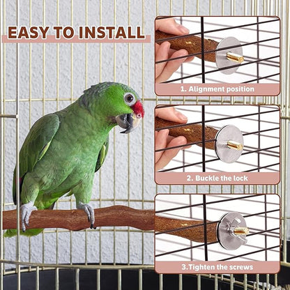 7-Piece Bird Perch Set: 3 Grapevine Paw Grinding Forks, 2 Wood Stands &amp; 2 Hammocks - Cage Accessories for Parakeets, Cockatiels, Conures, Budgies