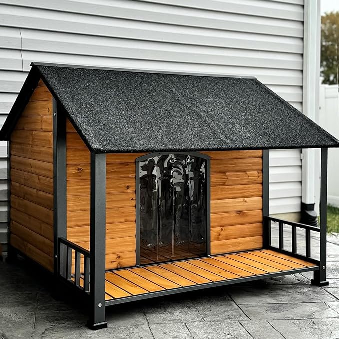 Gutinneen Large Dog House Outdoor Dog Kennel with All-Around Iron Frame Dog Cage Perfect for Small &amp; Medium &amp; Large Dogs,Roomy