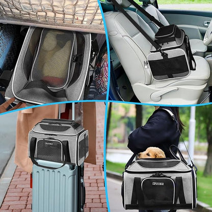 Petskd Top-Expandable Pet Carrier 18x13x9.5 Inches Southwest Airline Approved, Soft-Sided Carrier for Small Cats and Dogs with Locking Safety Zippers and Anti-Scratch Mesh(Grey)