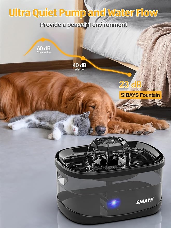 SIBAYS 2.5Gal/9.5L Dog Water Fountain, 3 Flow Modes Pet Water Fountain for Cats, Dog Water Bowl Dispenser with 7" Large Filter &amp; Ultra Quiet Pump, BPA-Free, Ideal for Large Dogs, Multi-pet(FS68)