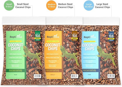 Organic Coconut Chips Substrate Clean &amp; Ready to Use for Reptiles, Snake, Tortoise, and Amphibian, Natural Fiber Free Husks, Clean Breeding and Bedding Flooring, Odor Absorbing - 10.6 Quarts