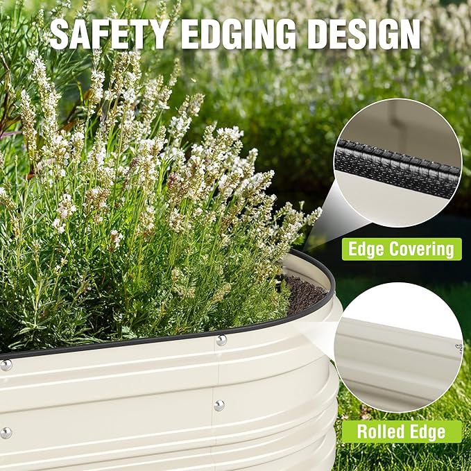 WORKPRO 4x2x1ft Galvanized Raised Garden Bed Set, Rust &amp; Corrosion Protection, Easy Assembly, Safe Edge, Ideal for Vegetables &amp; Flowers, White