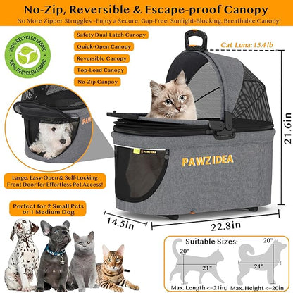 PAWZIDEA Pet Stroller 4 in 1, Dog Strollers for Small/Medium Dogs with Detachable Carrier Easy Lock Canopy, Seatbelt Puppy Car Seat, Cozy House, Foldable &amp; Lightweight Jogger Cat Stroller, 4 Wheels
