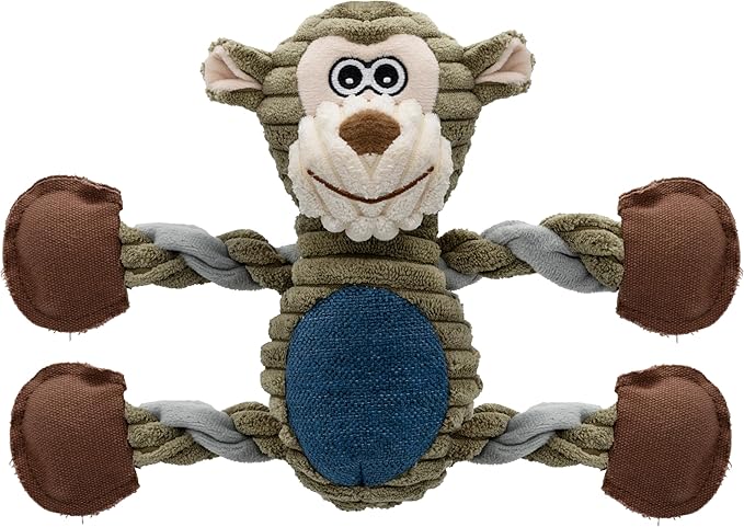 Dog Toys for Large Dog - Plush Squeaky Medium &amp; Small Dog Toys - Stuffed Animals Puppy Toys - Funny Cute Dog Toys for Dog Birthday Presents (Monkey)