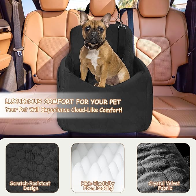 Dog Car Seat for Small/Medium Dogs - Dog Booster Seat with Safety Straps &amp; Non-Slip Base, Travel Pet Car Seat with Storage Pockets, Washable &amp; Removable, Suitable for Dogs Under 35 lbs (Black)
