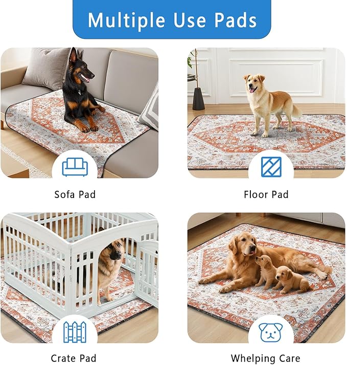 Washable Pee Pads for Dogs 2 Pack, Absorbent Reusable Puppy Pads Waterproof, Leakproof &amp; Non-Slip Whelping Pad, Potty Training Pads for Dogs Playpen Mat 48x48