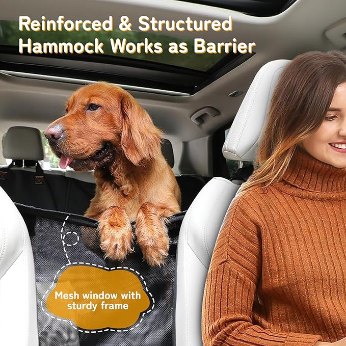 Full-Coverage Dog Seat Cover for Back Seat, 600D Ripstop Dog Hammock for Car,100% Waterproof CarSeat Protector, Suv Cargo Liner for Dogs, Armrest&amp;Child Car Seat Accessible,Install Once,Stay Put