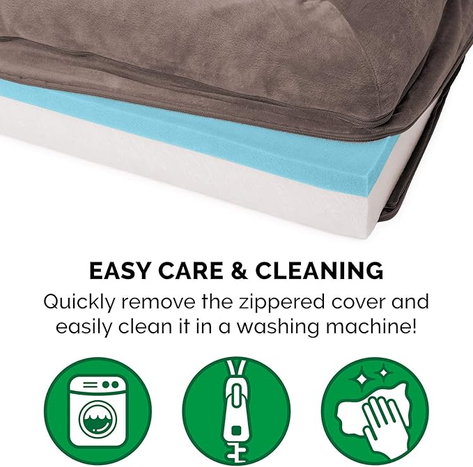 Furhaven Cooling Gel Dog Bed for Medium/Small Dogs w/ Removable Bolsters &amp; Washable Cover, For Dogs Up to 35 lbs - Faux Fur &amp; Velvet Sofa - Driftwood Brown, Medium