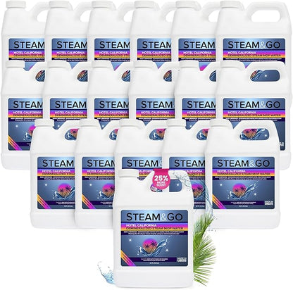 Steam &amp; Go Deminerilized Water - Multi-Surface Cleaner for Steam Cleaners, Hardwood Floors, Kitchens, &amp; Bathrooms - Germ-Killing Formula - Hotel California Scent - 32 Ounces (Pack of 18)