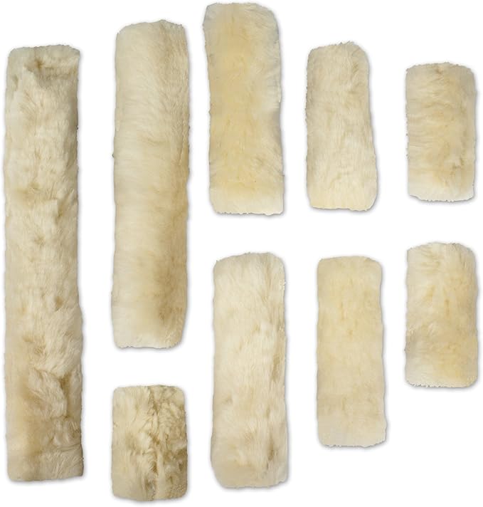 ECP Equine Comfort Products Merino Sheepskin Halter Fleece Set for Horses, 100% Natural Wool, Chafe Protection, Breathable Relief &amp; Cushioned Comfort, Machine Washable, 9-Piece Set, Cream