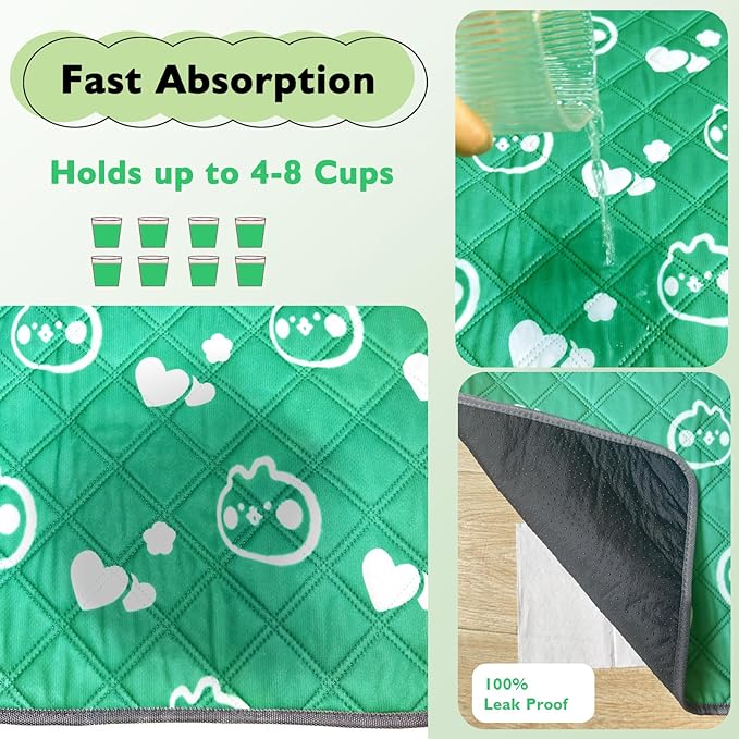 4 Pack Guinea Pig Bedding - Washable Guinea Pig Liners for C&amp;C 2x1 Cage, Waterproof Reusable &amp; Anti Slip Pee Pads Super Absorbent Mats for Small Animal Rabbit Hamster Rat (Green, 28 x 14 Inch)
