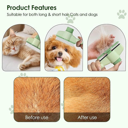 Flea Comb for Cat Hair Removal Comb, 2025 New Self-Cleaning Flea Brush for Cats and Dog, Comfort Cat Hair Removal Tool with Long &amp; Short Stainless Steel Metal Grooming Brush(Green)