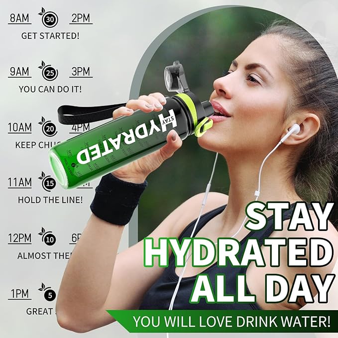 Water Bottle, 32 oz Motivational Water Bottles with Time Marker-Tritan &amp; BPA Free, Sports Water Bottle with Time to Drink &amp; Strap, Wide Mouth, Leakproof -Gift for Christmas Gym Fitness &amp; Outdoor