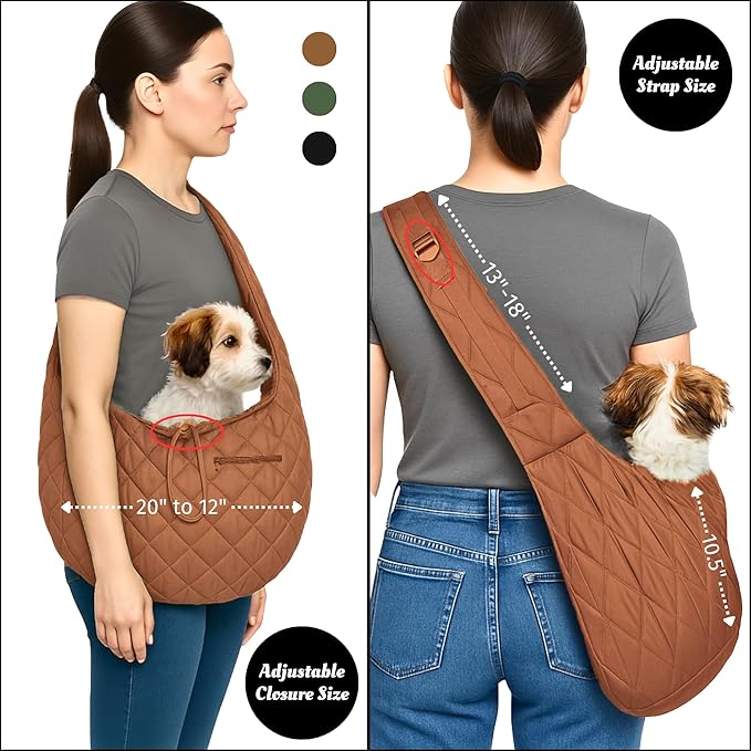 Small Dog Carrier Sling – Copper Brown Hands‑Free 2‑in‑1 Cross‑Body &amp; Handheld Pet Sling for Small Dogs up to 10 lbs, Parachute‑Grade Rip‑Stop Nylon, Padded Strap &amp; Safety Tether