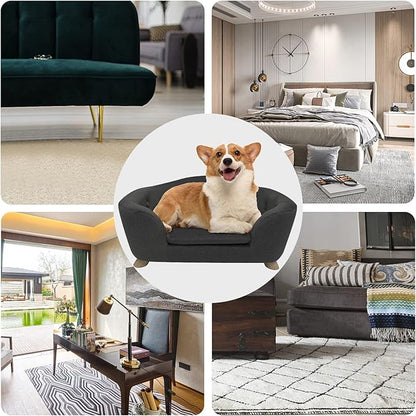 SHAVI Pet Sofa Dog Couch for Small Pet Dog and Cats, Low Back Lounging Bed with Velvet Modern Cat Couch Easy-to-Clean(Deep Grey)