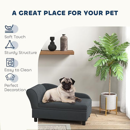 PawHut Luxury Fancy Dog Couch with Hidden Storage, Small Dog Sofa Bed with 2" Soft Foam, Modern Pet Furniture for Puppies &amp; Little Breeds, Dark Gray