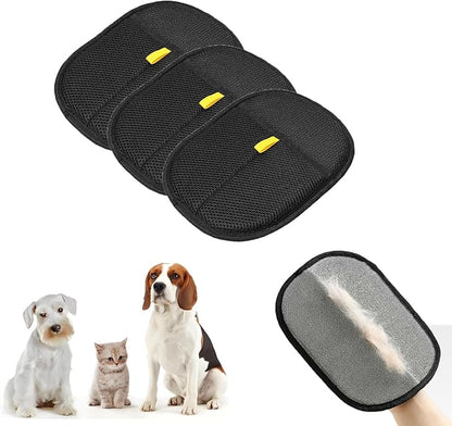 3pcs Reusable Electrostatic Pet Hair Remover Glove - Cat &amp; Dog Grooming Gloves for Deshedding, Washable Hair Removal Tool for Furniture, Carpet, Clothes