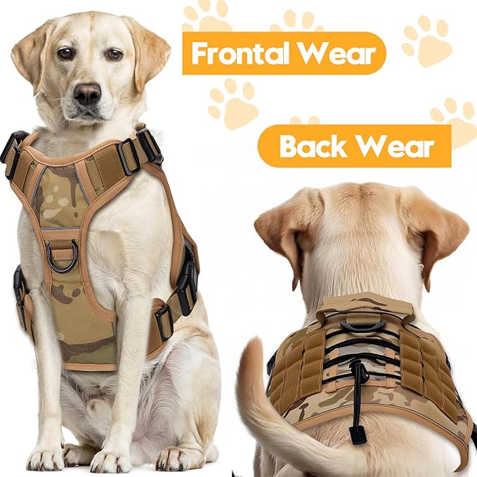 Heavy-Duty Tactical Dog Harness for Large Dogs, No Pull Adjustable Reflective Pet Vest with Molle System, K9 Military-Grade Control for Service Training, Outdoor &amp; 10+ Breeds, Desert Camo, X-Large