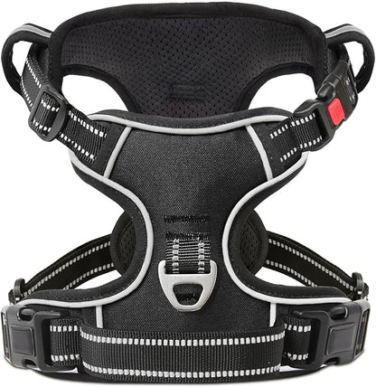 Timos No Pull Dog Harness, Release at Neck Reflective 3 Snap Buckles Adjustable No Choke Pet Vest with Front &amp; Back 2 Leash Clips, Soft Padded Control Training Handle for Small Medium Large Dogs