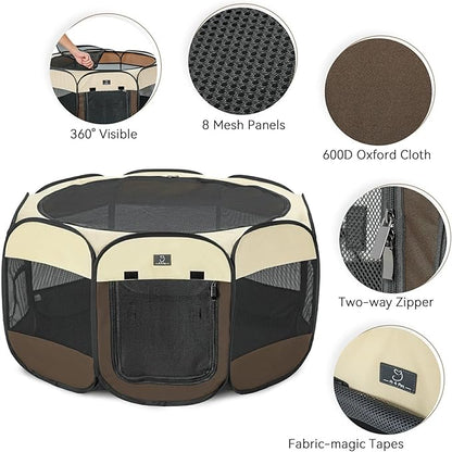 A4Pet Puppy Playpen, 39.5” Pet Playpen with Bowl, Suitable for Puppies, Kittens, and Small Animals, Removable Zipper &amp; Mesh Panel(16”W × 10”H)