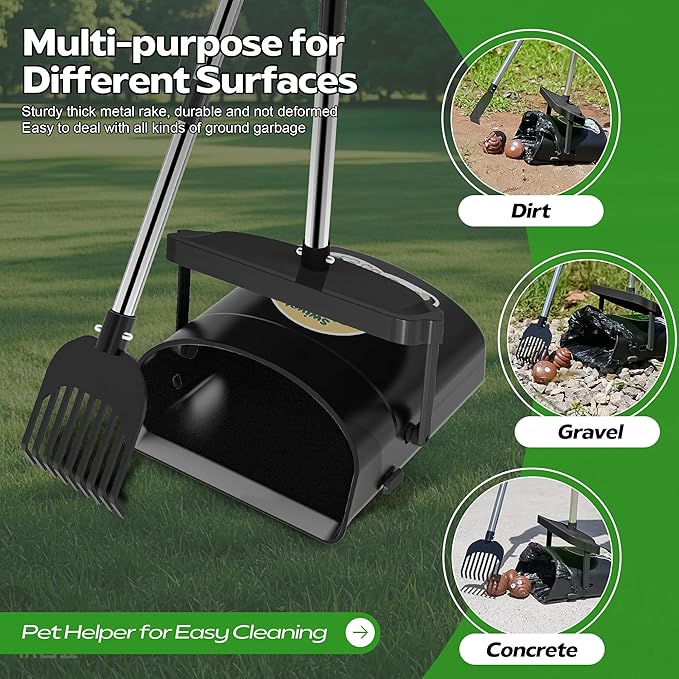 UPSKY Dog Pooper Scooper Swivel Bin &amp; Rake Kit with 100 Waste Bags,33.4" Stainless Steel Long Handle Heavy Duty Pet Poop Shovel for Large Medium Small Dogs, Odor-Proof Lid for Yard/Lawn/Outdoor Use