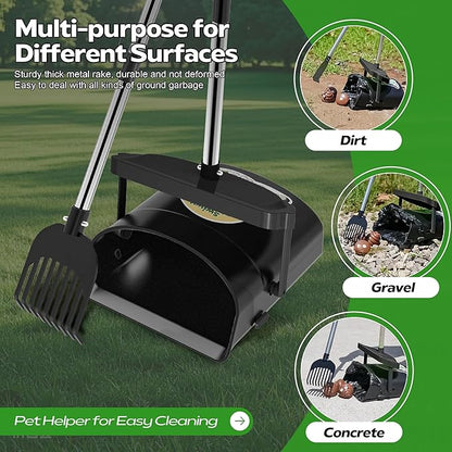 UPSKY Dog Pooper Scooper Swivel Bin &amp; Rake Kit with 100 Waste Bags,33.4" Stainless Steel Long Handle Heavy Duty Pet Poop Shovel for Large Medium Small Dogs, Odor-Proof Lid for Yard/Lawn/Outdoor Use