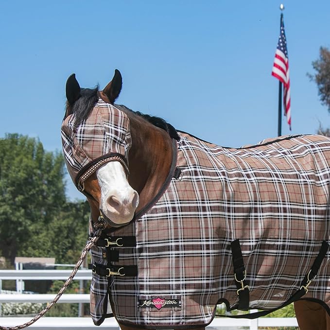 Kensington UV Horse Fly Mask with Web Trim - Protective Mask with Dual Ear Opening &amp; Forelock Freedom - XLarge, Deluxe Black