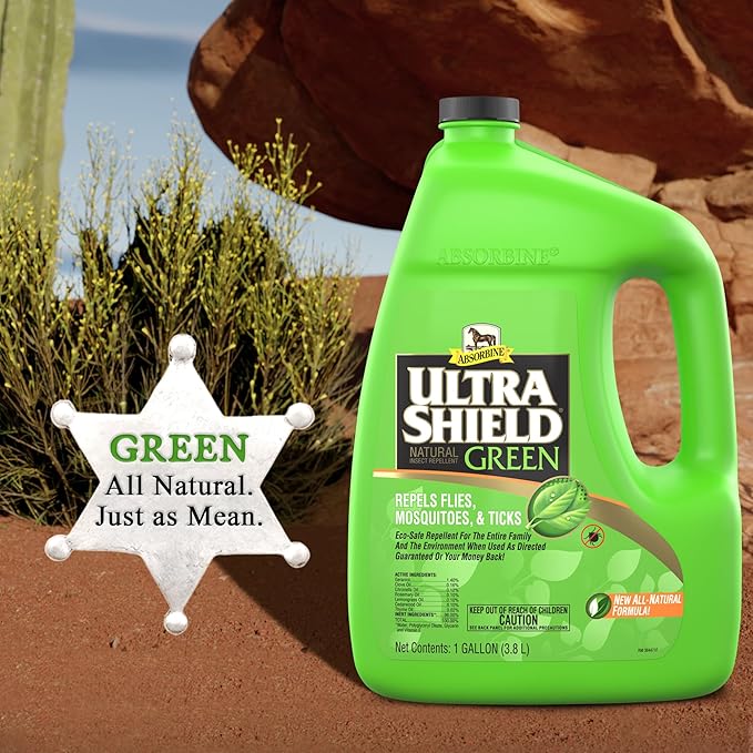 Absorbine UltraShield Green All-Natural Fly &amp; Insect Repellent for Horses &amp; Dogs, Essential Oils Repel &amp; Control, 128oz Bottle, No Sprayer