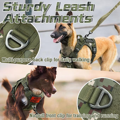 rabbitgoo Tactical Dog Harness for Large Dogs, No Pull Military Service Vest with Handle &amp; Molle, Easy Control for Training Walking, Adjustable Reflective Straps, Green camo, L